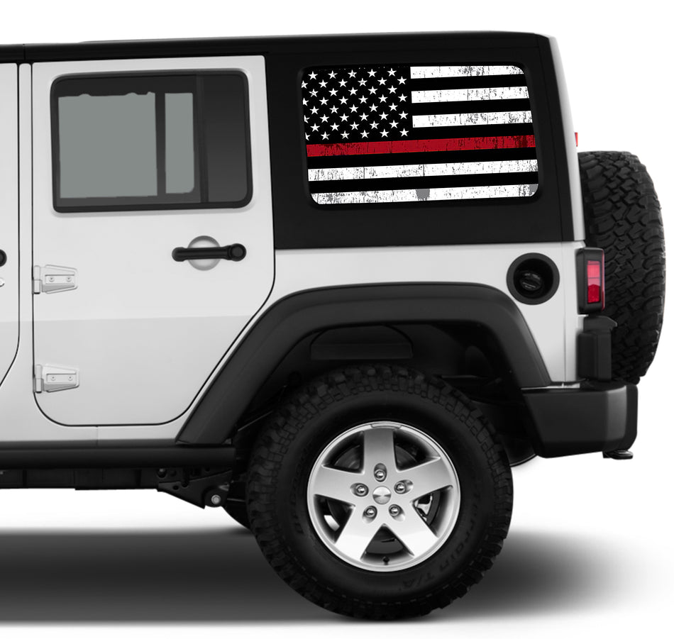Universal Thin Red Line American Flag Window Tint Perforated Vinyl Fits: Jeep 2/4 Door Hard Top