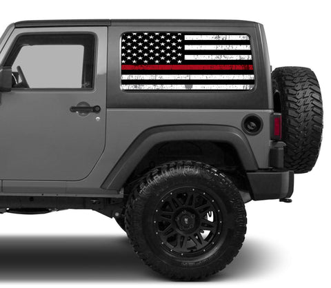 Universal Thin Red Line American Flag Window Tint Perforated Vinyl Fits: Jeep 2/4 Door Hard Top