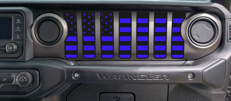 2 Color American Flag Dash grill decal Fits: 2018 & up Jeep Wrangler JL JT Sahara Altitude 0464