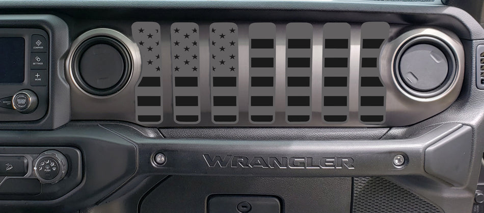 2 Color American Flag Dash grill decal Fits: 2018 & up Jeep Wrangler JL JT Sahara Altitude 0464