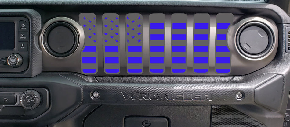 2 Color American Flag Dash grill decal Fits: 2018 & up Jeep Wrangler JL JT Sahara Altitude 0464