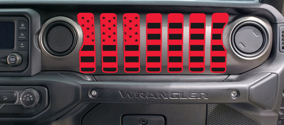 2 Color American Flag Dash grill decal Fits: 2018 & up Jeep Wrangler JL JT Sahara Altitude 0464