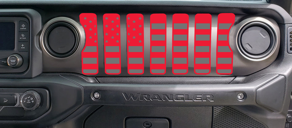 2 Color American Flag Dash grill decal Fits: 2018 & up Jeep Wrangler JL JT Sahara Altitude 0464