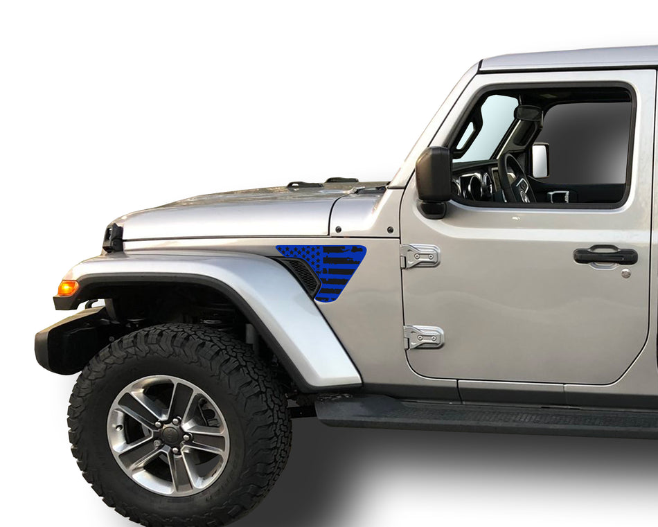 2 Color Distressed American Flag Fender Vent Inlays Fits: 2018 & up Jeep Wrangler JL JT Sport MOAB Sahara Altitude Rubicon