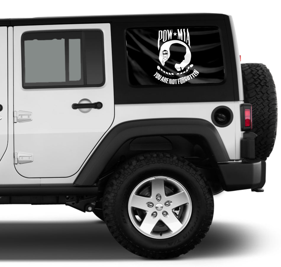 Universal POW MIA Flag Window Tint Perforated Vinyl Fits: Jeep 2/4 Door Hard Top