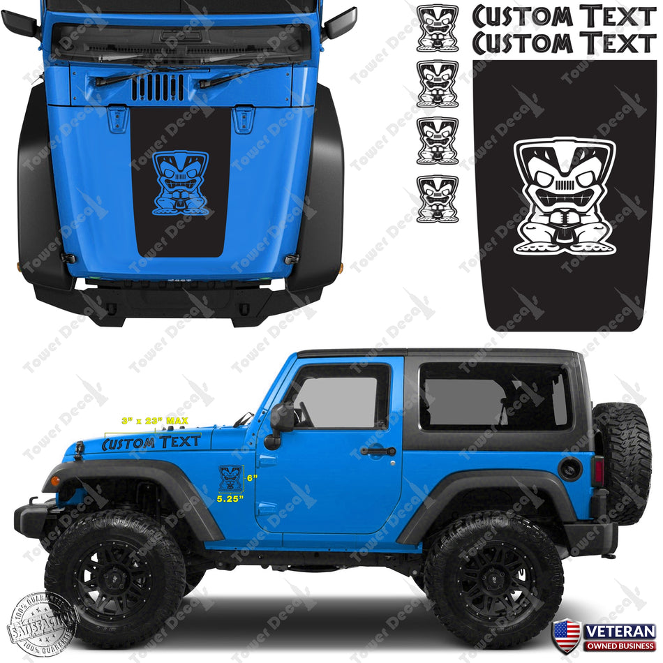 Hood Blackout Tiki Custom Vinyl Decals Stickers Kit fits: Jeep Wrangler JK TJ LJ