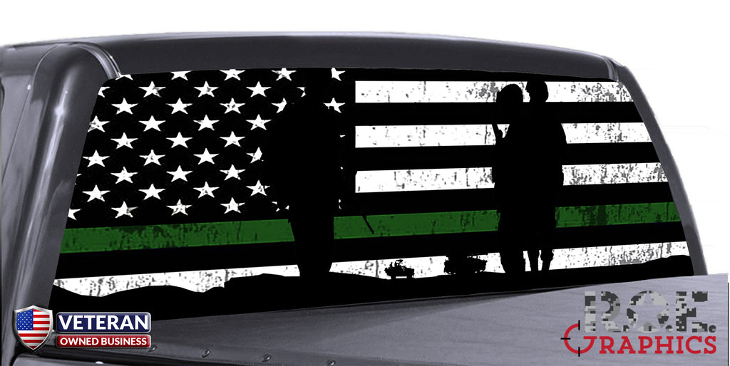 Military Thin Green Line Flag Universal Truck Rear Window 50/50 Perfor ...
