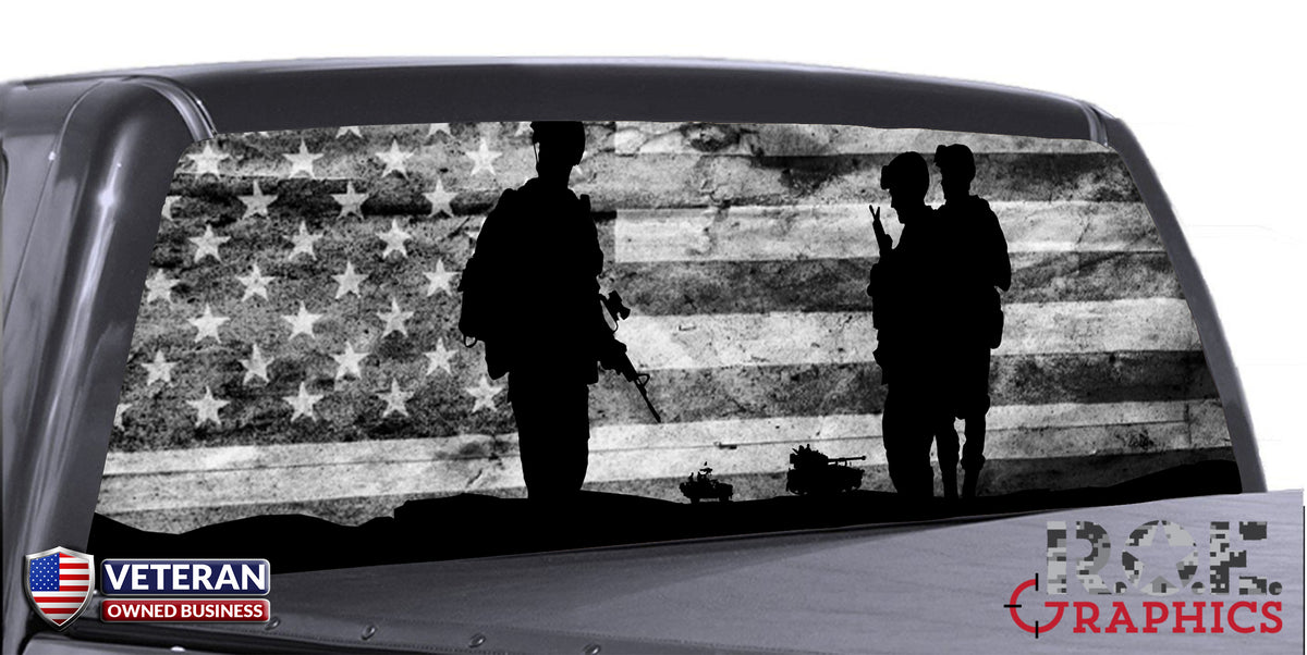 Army Rear Window Graphics Grey - 4x4 Off-Road Bedside Decals – ROE Graphics and Apparel