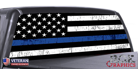 Black and White Thin Blue Line rear window perforated decal