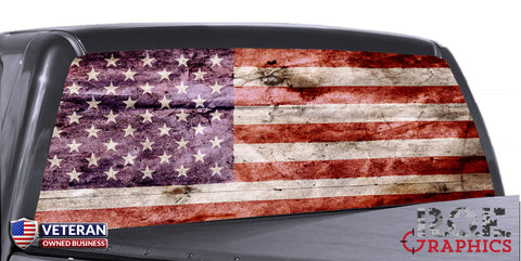 Distressed American Flag rear window perforated decal