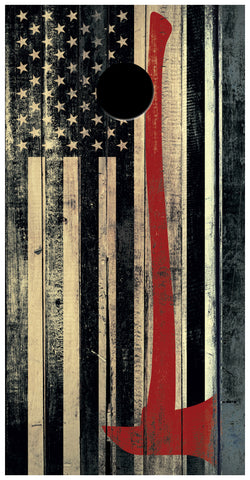 Firefighter Distressed American Flag wood Custom Cornhole Vinyl Wrap