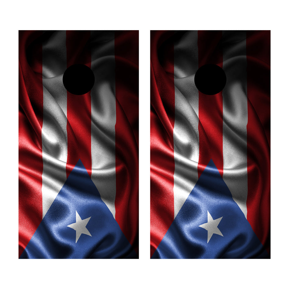 Puerto Rice Flag Wavy Custom Cornhole Vinyl Wrap