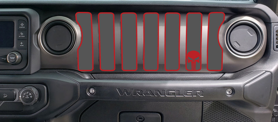 2 Color Punisher Dash grill decal Fits: 2018 & up Jeep Wrangler JL JT Sahara Altitude 0464