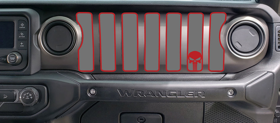 2 Color Punisher Dash grill decal Fits: 2018 & up Jeep Wrangler JL JT Sahara Altitude 0464