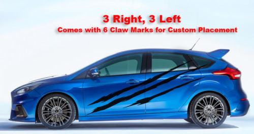 Claw Slash Marks Racing Stripes 6 Vinyl Decals - Fits Ford Focus ST RS 2010-15