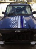 Distressed American Flag Thin Blue Line Hood Decal Police, Fits Jeeps and Trucks