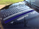 Distressed American Flag Thin Blue Line Hood Decal Police, Fits Jeeps and Trucks