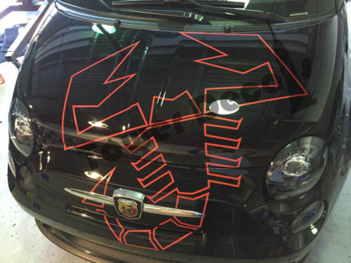 Large Fiat Abarth Scorpion Pin Striped Hood Decal for Fiat Abarth, 500 2010-2015