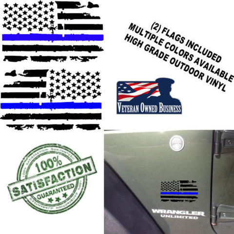 12 inch Thin Blue Line Distressed USA Flag Vinyl Decals