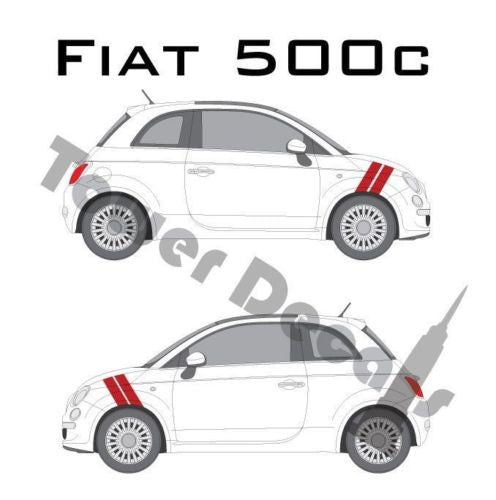 Fiat Abarth 500 Dual Front 4" Fender Hash Stripes - Both Sides - fits 2017-2015
