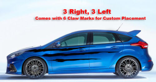 Claw Slash Marks Racing Stripes 6 Vinyl Decals - Fits Ford Focus ST RS 2010-15