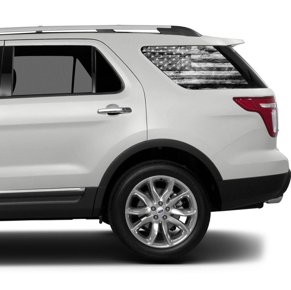 Universal Black & White American Flag Window Tint Perforated Vinyl Fits: Any SUV