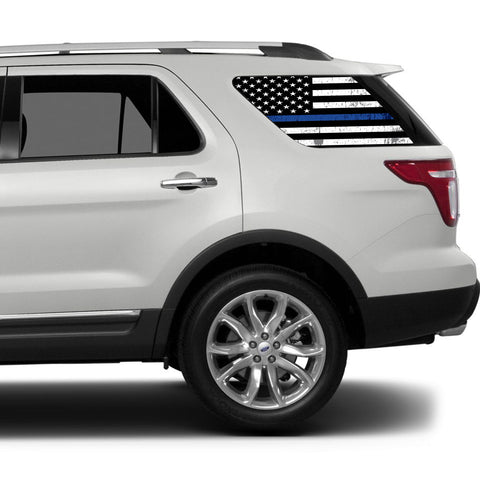 Universal Thin Blue Line American Flag Window Tint Perforated Vinyl Fits: Any SUV