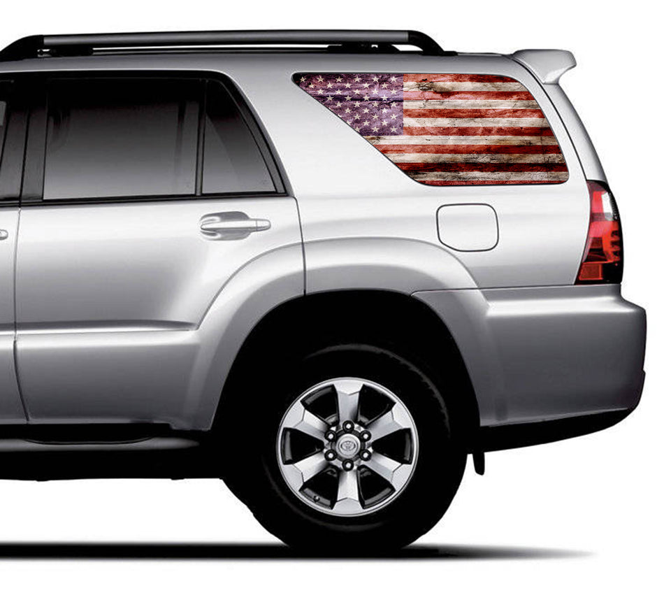 Universal Distressed American Flag Window Tint Perforated Vinyl Fits: Any SUV