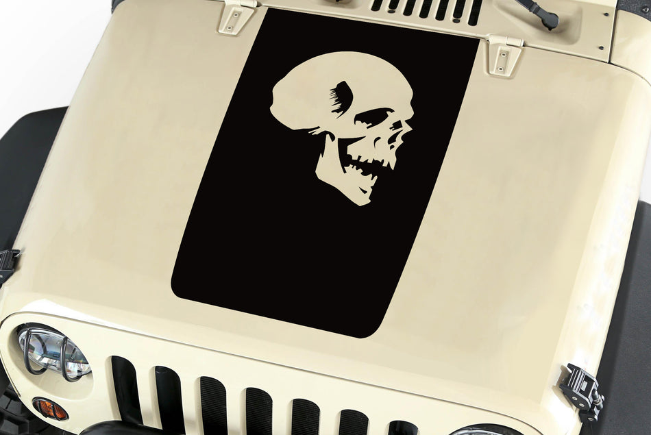 Skull Hood Blackout Vinyl Decal Sticker (14) fits: Jeep Wrangler JK TJ YJ