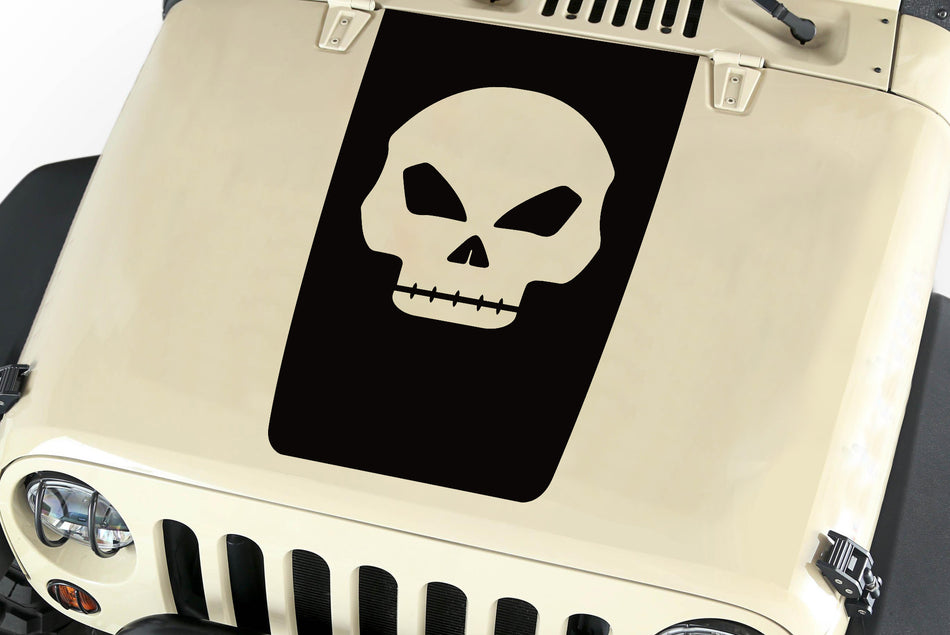 Skull Hood Blackout Vinyl Decal Sticker (13) fits: Jeep Wrangler JK TJ YJ