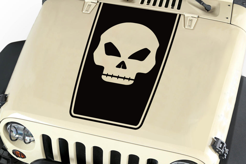 Skull Hood Blackout Vinyl Decal Sticker (13) fits: Jeep Wrangler JK TJ YJ